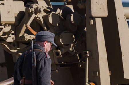 KOLOBRZEG, WEST POMERANIAN / POLAND - 2018: Reconstruction of battle for Kolobrzeg - German sentry...