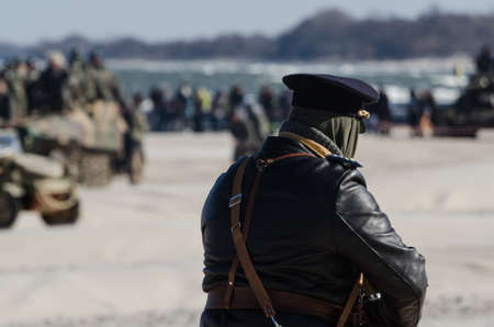 RECONSTRUCTION OF BATTLE FOR KOLOBRZEG - The German is fighting on the beachの写真素材