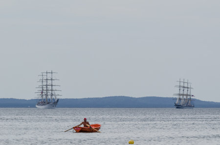 MIEDZYZDROJE, WEST POMERANIAN / POLAND - 2017: A lifeguard at sea