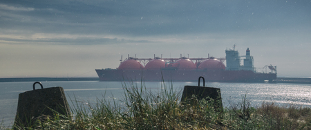 LNG TANKER - Gas port and ship after the stormの写真素材