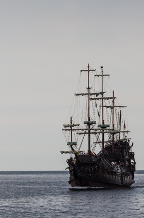 GDYNIA, POMERANIA REGION / POLAND - 2018: Walking ship - A walking cruise ship on the seaのeditorial素材