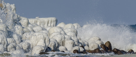 WINTER ATTACK ON THE SEA SHORE - Icing on the fortifications protecting the breakwater in Kolobrzeg