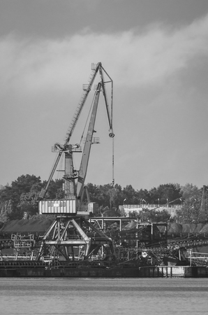 SEAPORT - Port cranes on the harbor wharf in Swinoujscieの写真素材