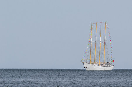 SWINOUJSCIE, WEST POMERANIAN / POLAND - 2017: The Portuguese schooner SANTA MARIA MANUELA runs along...