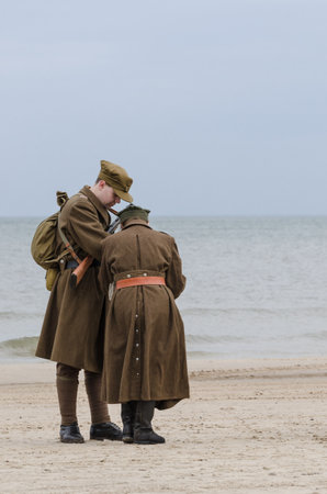 KOLOBRZEG, WEST POMERANIAN / POLAND - 2019: Reconstruction of battle for Kolobrzeg - Soldiers of the...