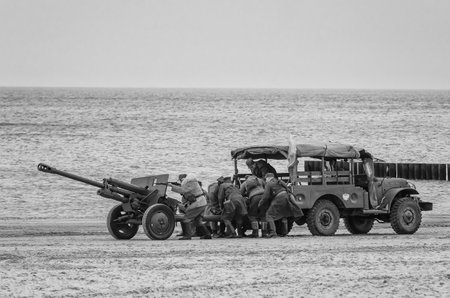 KOLOBRZEG, WEST POMERANIAN / POLAND - 2019: Reconstruction of battle for Kolobrzeg - Polish...
