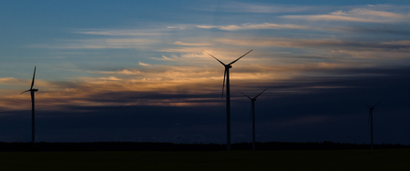 WIND TURBINE - Sunrise over a wind farmの写真素材