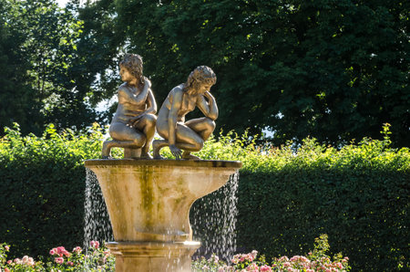 SZCZECINEK, WEST POMERANIAN / POLAND - 2019: Water nymphs on a sunny summer day in the city park among rosesのeditorial素材
