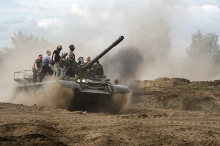 BORNE SULINOWO, WEST POMERANIAN / POLAND - 2019: Tank T55 - crazy ride on an old military vehicleのeditorial素材