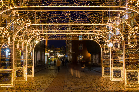 POZNAN / POLAND - 2019: Christmas decorations and a Christmas market on the Town Hall Squareのeditorial素材