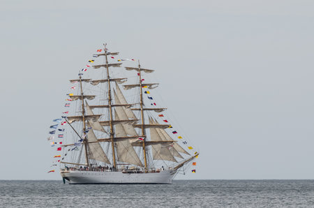 SWINOUJCIE, BALTIC SEA / POLAND - 2017: Brazilian CISNE BRANCO frigate at seaのeditorial素材