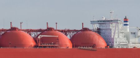 GAS TANKER - Fancy LNG tanks on deck and captains bridgeの写真素材