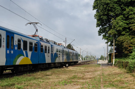 USTRONIE MORSKIE, WEST POMERANIAN / POLAND - 2020: A regional passenger train enters the railway...