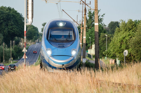 USTRONIE MORSKIE, WEST POMERANIAN / POLAND - 2020: A modern and fast PENDOLINO electric multiple...