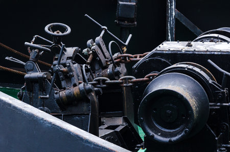 SHIP DECK - Anchor machine in the bowの写真素材