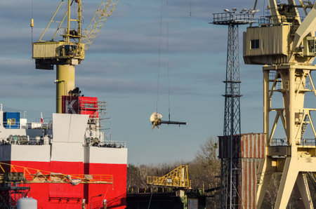 SZCZECIN, WEST POMERANIAN / POLAND - 2020: Ship repair in a shipyard in a floating dock