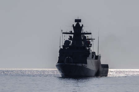 WARSHIP - A German Navy corvette is sails to the portの写真素材