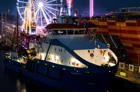 SZCZECIN, WEST POMERANIAN - POLAND - 2021; Buoy-Lighthouse vessel moored at the quay of the seaportのeditorial素材
