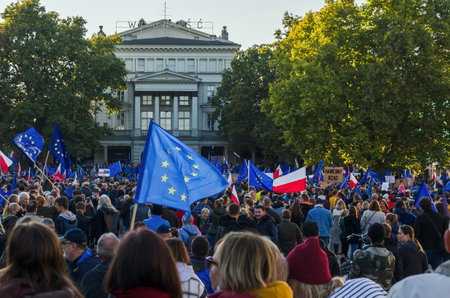 POZNAN - POLAND - 2021: Civic manifestation in defense of democracy and presence in the European...