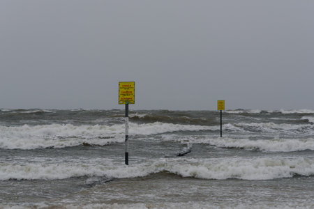 KOLOBRZEG, WEST POMERANIAN - POLAND - 2022: Hurricane on the sea coastのeditorial素材