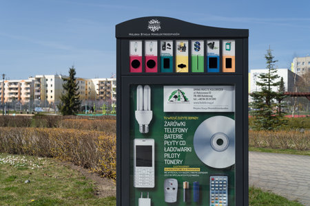 KOLOBRZEG, WEST POMERANIAN - POLAND - 2022: Municipal electrowaste station in a housing estateのeditorial素材