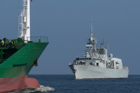 WARSHIP - A Canadian Navy frigate it flows on the seaのeditorial素材