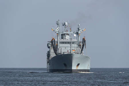 WARSHIP - A supply ship of the German Navy is sailing on the sea