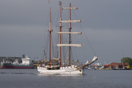 SWINOUJSCIE, WEST POMERANIAN - POLAND - 2022: The Netherlands LOTH LORIEN barquentine is sailing to...
