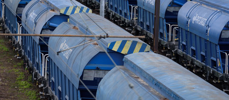 BIALOGARD, WEST POMERANIAN - POLAND - 2022: RAILWAY TRANSPORT - A wagons for transporting cereal...