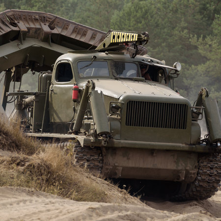BORNE SULINOWO, WEST POMERANIAN - POLAND - 2022: Military high speed dozer for sapper and...