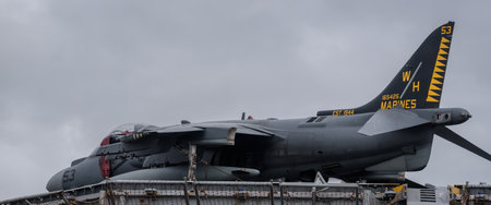GDYNIA - POLAND - 2022: A Harrier plane aboard an American amphibious assault shipのeditorial素材