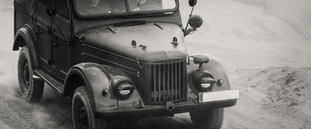 OLD MILITARY CAR - Russian all-terrain vehicle on a dirt road