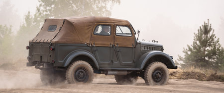 BORNE SULINOWO, WEST POMERANIAN - POLAND - 2022: OLD MILITARY CAR - Russian all-terrain vehicle on a...