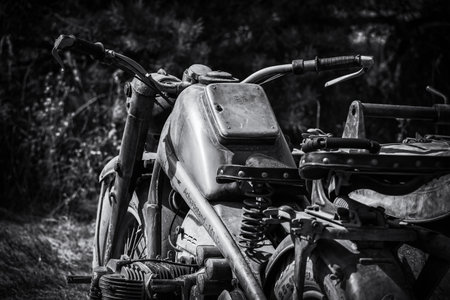 BORNE SULINOWO, WEST POMERANIAN - POLAND - 2022: MILITARY MOTORCYCLE - An old German machine in camouflage colorsのeditorial素材
