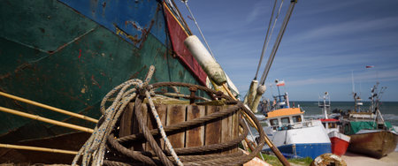 FISHING PORT - Old classic devices and fishing boatsの写真素材