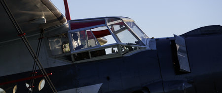 AIRPLANE - Biplane at a field airportの写真素材