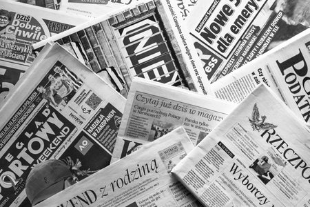 KOLOBRZEG, WEST POMERANIAN - POLAND - 20, JANUARY 2024: Polish national and regional press in...