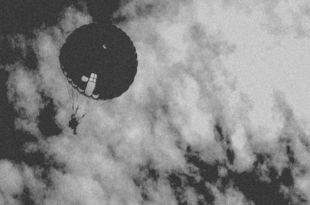 PARACHUTE JAMP - Jump of a soldier of airborne troopsの写真素材