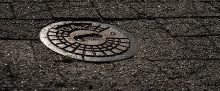 CITY INFRASTRUCTURE - Cast iron manhole cover on gas well