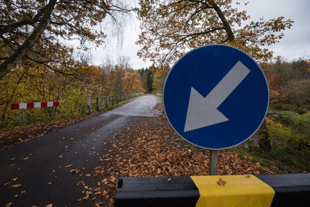 LOCAL ROAD AND BRIDGE OVER THE RIVER - Barriers and markings for car trafficの写真素材