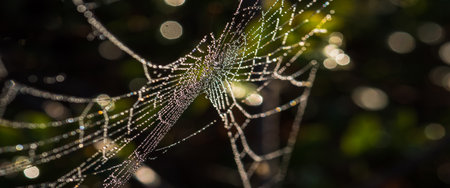 Drops of morning dew on a spider webの写真素材