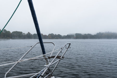 MORNING AUTUMN - Foggy weather over the lakeの写真素材