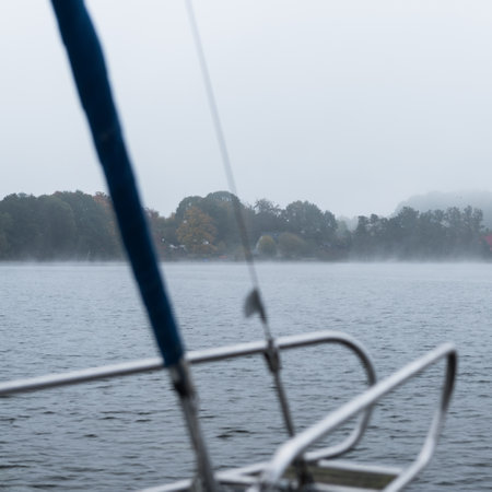 MORNING AUTUMN - Foggy weather over the lakeの写真素材