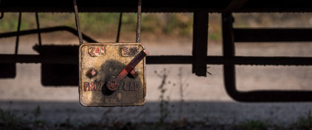 RAILWAY TRANSPORT - Lever for adjusting the brake "BLANK-LOADED" on a railroad carの写真素材