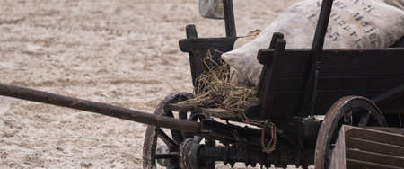 HORSE DRAWN WAGON - An old World War II refugee vehicle on the sea beach