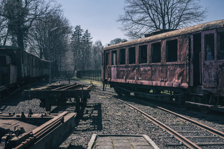 NARROW GAUGE DIESEL RAILCAR - An old and historic vehicle for transporting passengersの写真素材