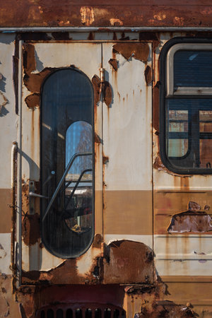 NARROW GAUGE DIESEL RAILCAR - An old and historic vehicle for transporting passengersの写真素材