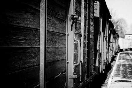 NARROW GAUGE RAILWAY - Antique wooden freight carsの写真素材