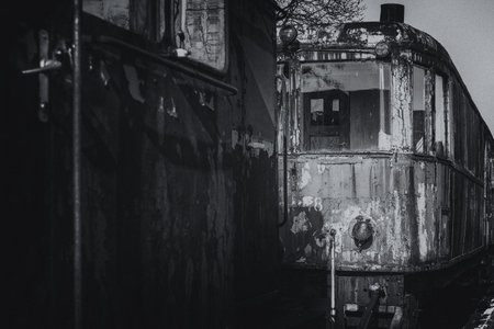 NARROW GAUGE DIESEL RAILCAR - An old and historic vehicle for transporting passengersの写真素材