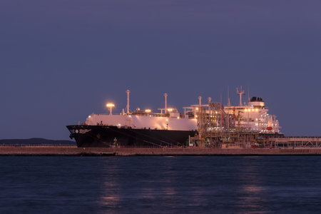 LNG TERMINAL - Gas tanker at the transshipment quayの写真素材